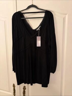 Daniel Rainn Black Lace-Trim V-Neck Tunic Top Size 3X NWT